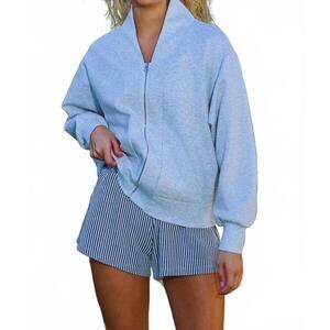 NEW BUCKETLIST tracey zip-through solid soft scuba jacket in light heather grey